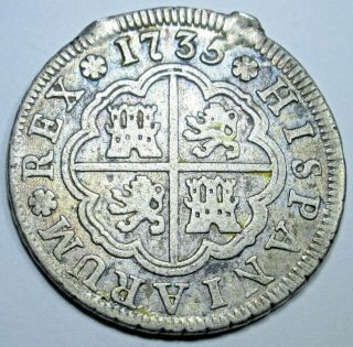 1735 Spanish Silver 2 Reales Piece Of 8 Real Antique Colonial Era Two Bits Coin