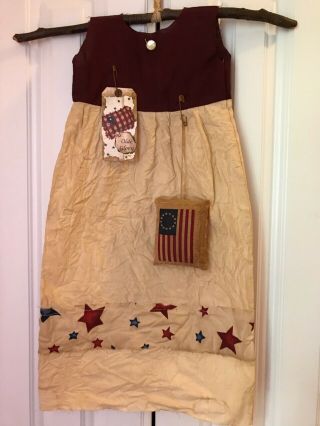 Primitive Hanging Dress Decor Americana Patriotic Olde Glory Tag Flag Folk Art