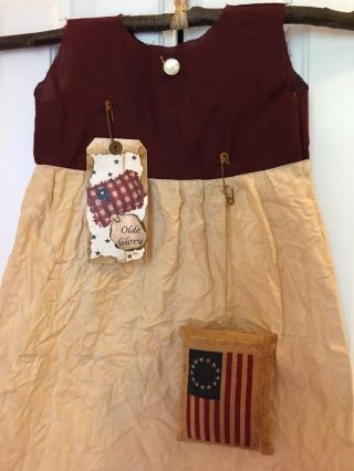 Primitive Hanging Dress Decor Americana Patriotic Olde Glory Tag Flag Folk Art 2