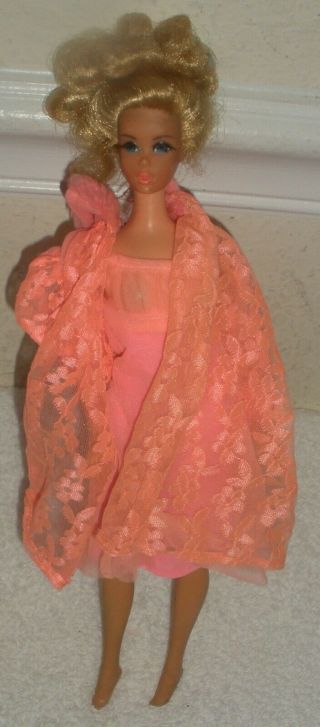 Vintage Mattel 1966 Barbie Doll Blonde Hair Blue Eyes,  Salmon Pink Dress Outfit