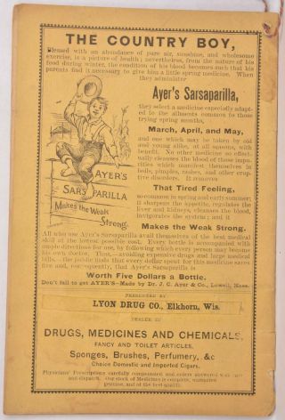 1891 Dr.  J C Ayer ' s Sarsaparilla Farmers Almanac Lowell MA Antique 2
