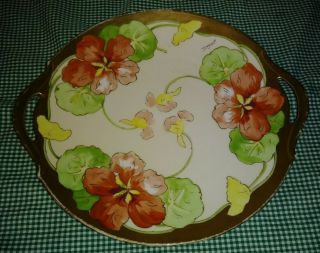 Antique A Lanternier Limoges Hand Painted Poppy Handled Cake Plate Signed Duval
