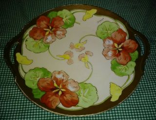 Antique A Lanternier Limoges Hand Painted Poppy Handled Cake Plate Signed Duval 4