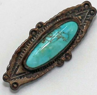 1 1/4 " Antique Fred Harvey Era Navajo Turquoise Sterling Brooch Oe59