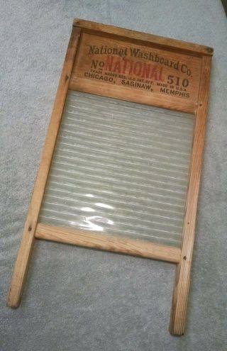 Antique National/atlantic Washboard - No.  510 - (wood & Ribbed Glass - Vintage)