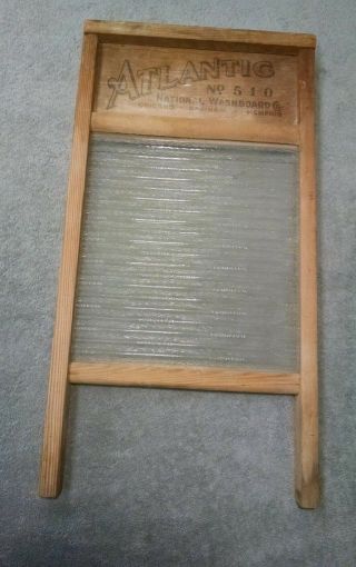 Antique National/Atlantic Washboard - No.  510 - (wood & ribbed glass - vintage) 3