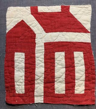 Antique Vintage Late 1800s Early 1900s Quilted Quilt Block Red Schoolhouse