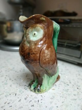 Antique Majolica Owl Pitcher 19th Century Figural