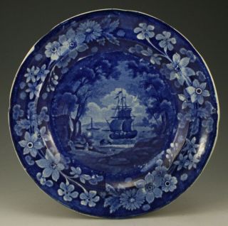 Antique Pottery Pearlware Blue Transfer Diorama Series 9 " Plate Cadmus 1825