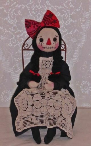 Primitive Folk Art Big Raggedy Anne Doll Ooak Witch Halloween By Maddys Treasure