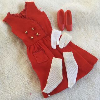 Vintage Barbie 1964 Skipper Red Sensation 1901 Dress Flats Gloves Socks