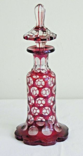 Antique Bohemian Cranberry Ruby Red To Clear Glass Perfume Cologne Bottle 9 - 1/2