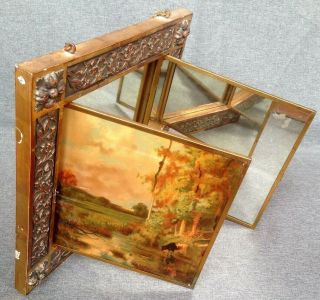Big Antique French Napoleon Iii Triptych Mirror Paintings 19th Century 1876