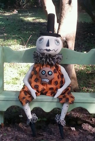 Primitive Folk Art Halloween Ghoul Shelf Sitter Doll