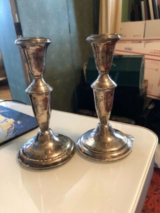 Set Of Two Empire Weighted Sterling Silver 6 " Tall Candle Stick Holders