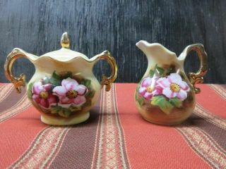 Enesco Japan Mini Creamer & Sugar Bowl Set - Floral Pattern - E2351 - Vintage