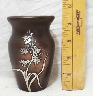 Old Small Heintz Sterling Silver Overlay Bronze Vase Arts & Crafts Mission 3816