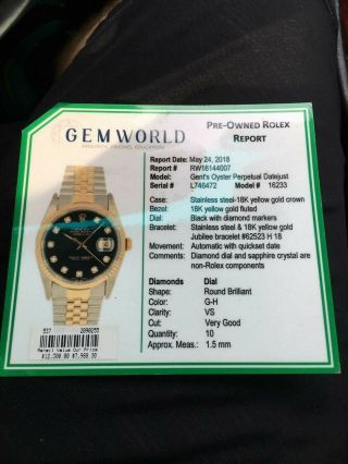 Rolex Datejust 16013 18k Yellow Gold & Steel Automatic Men ' s Watch 6