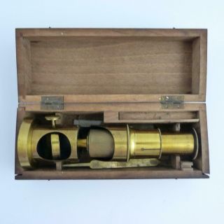 Antique Compact Brass Optical Microscope In Mahogany Box