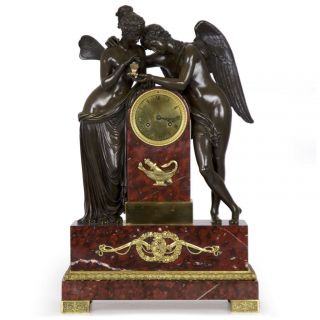 Bronze Mantel Clock | Antique French Empire Clock " Psyche & Cupid” | Circa 1825