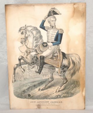 Antique General Andrew Jackson J.  Baillie Hand Colored Lithograph Print