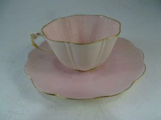 Antique Porcelain Demitasse Teacup & Saucer Belleek O&b Ott & Brewer Pink Vtg