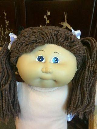 Cabbage Patch Kid Cpk 1 Head Mold Blue Eyed Brown Poodle Double Pony Girl
