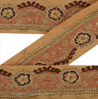 Vintage Sari Border Antique Hand Beaded 1 Yd Indian Trim Sewing Cream Lace