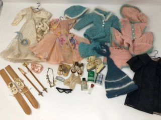 Vtg 1950s 14”? Doll Clothes Wedding Party Dresses Skating Outfits Skis Skates