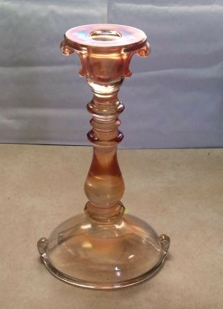 Antique Imperial Double Scroll Rubigold Glass Candlestick Taper 8 3/8 " Oval Base
