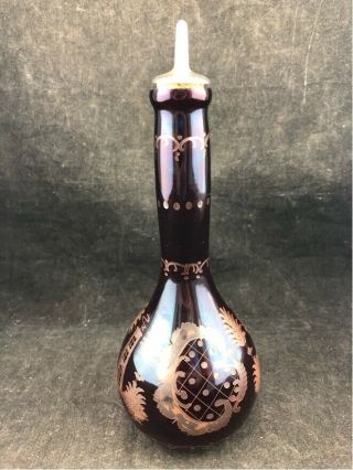 Antique Ruby Red Cut To Clear Barber Bottle 9 3/4 "