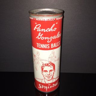 Early Spalding Antique Tennis Poncho Gonzalez Key Wind Tin Can W Balls