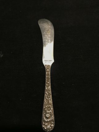 S Kirk & Son Repousse Flat Butter Spreader Knife Sterling Silver No Monogram Vtg