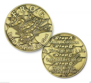 Antiqued Bronze F.  R.  O.  G.  (Fully Relying On God) AA/NA 12 Step Program Recovery 3