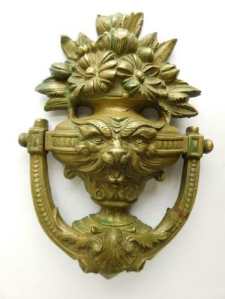 Dk1 Ornate Antique Brass Door Knocker Urn With Mask 1890s
