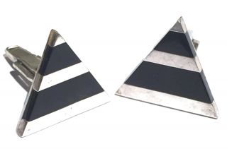 Handsome Vintage Banded Sterling Silver Modernist Triangle Cufflinks