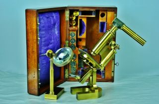 Large Antique Microscope / Outfit Hartnack & Cie Paris & Potsdam Boxed C.  1878