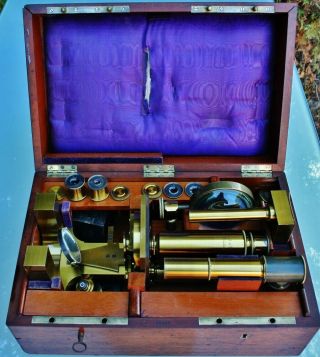Large Antique Microscope / Outfit Hartnack & Cie Paris & Potsdam Boxed c.  1878 3