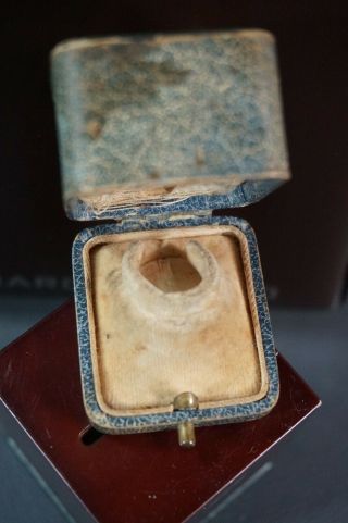Antique Jewellery Ring Gift Box Blue Leatherette Velvet Presentation Case Holder