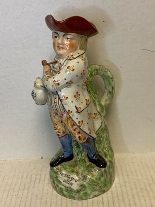 Rare Painted 19th C Antique Staffordshire Toby Mug Pitcher - Hearty Good Fellow