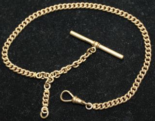 Antique 12.  5 " Gold Filled Simmons Pocket Watch Chain W/ T - Bar