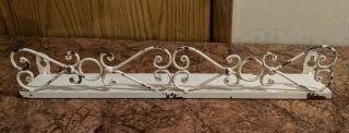 Vintage 16 " Long Chippy White Shabby Paint Metal Wall Shelf Wire Scroll Accents