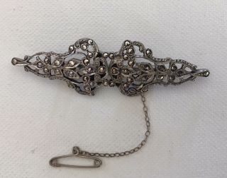 Vintage Marcasite Brooch Dress Clip Pin Silver Colour Antique Jewellery