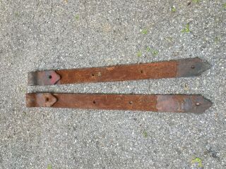 Antique Hand Forged Iron Barn Door Strap Hinges 30” Long X 2.  5 In Pair