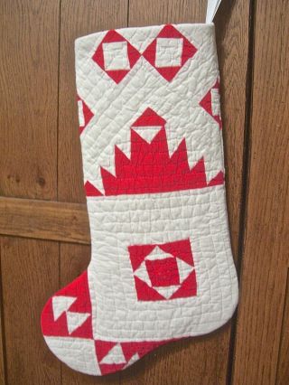 Stocking From 1900 - 20s Quilt Wild Goose Chase Pattern Lovely Red & White 2