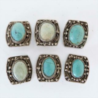 Set Of Six Chinese Silver And Turquoise Buttons,  19th Century