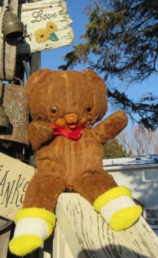 Vintage 15 " Rubber Face Happy Ol Teddy Bear Plush 1950s Gund Knickerbocker Ideal