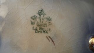 Antique La Belle China Flow Blue Footed Dish Open Fluted Serving Bowl Helmet 7
