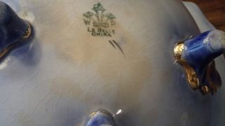 Antique La Belle China Flow Blue Footed Dish Open Fluted Serving Bowl Helmet 8