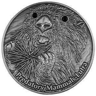 Fiji 2012 10$ Lutra Predatory Mammals Antique Finish 1 Oz Silver Coin
